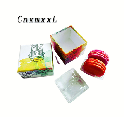 2 x schön bedruckte Macaron-Verpackungsbox aus Kraftpapier mit Kunststoff-Innenschale