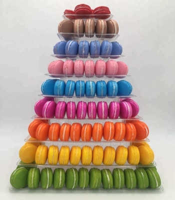 9 Stufe Plastik-Quadrat Macaron Tower Stand Display für französische Takeaway-Food-Verpackungen