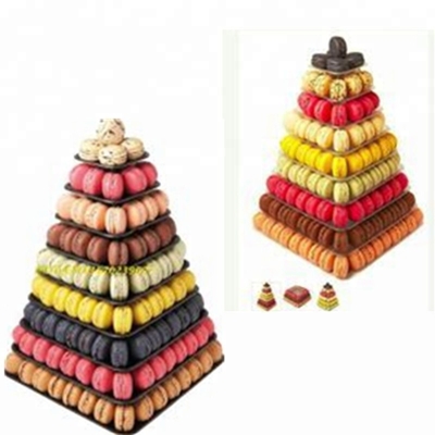 9 Stufe Plastik-Quadrat Macaron Tower Stand Display für französische Takeaway-Food-Verpackungen