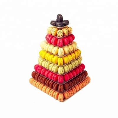 9 Stufe Plastik-Quadrat Macaron Tower Stand Display für französische Takeaway-Food-Verpackungen