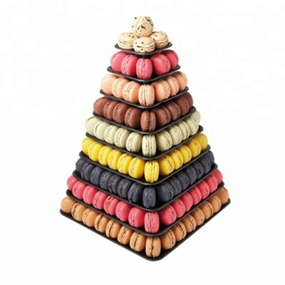 9 Stufe Plastik-Quadrat Macaron Tower Stand Display für französische Takeaway-Food-Verpackungen