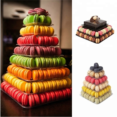 9 Stufe Plastik-Quadrat Macaron Tower Stand Display für französische Takeaway-Food-Verpackungen