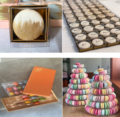 Hot Stamping Macaron Transparent Box Ober- und Unterdeckel Macaron Display Rack 12 Stück