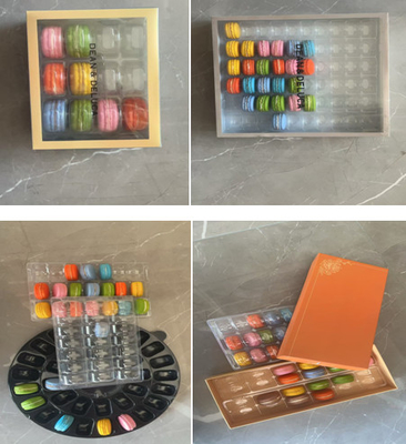 Hot Stamping Macaron Transparent Box Ober- und Unterdeckel Macaron Display Rack 12 Stück