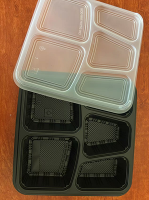 Fast food boxes, 5-grid disposable fast food boxes, 5-grid PP fast food boxes, 5-grid fast food packaging boxes