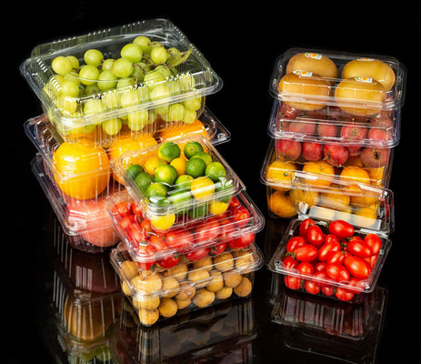 Customized disposable fresh fruit cutting box with transparent lid and compartmentalized fruit packaging box made of PET fruit plastic packing box