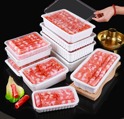 Obstkisten, Obstschalen, Fleischverpackungskisten, Gemüseverpackungskisten, Fastfood-Kisten, Kekse-Kisten sowie transparente PVC-, PP-, PET- und Druckkisten.