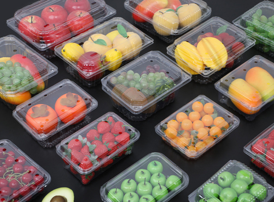 Anpassungsfähiges Design recycelbare PET-Wärmesiegelung Fruchtverpackungskiste für Kirsche Trauben Erdbeeren Tomaten Blaubeeren